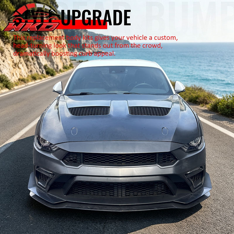 For 18-23 Ford Mustang GTD Style Front Bumper Conversion + Fender + Hood +Grille
