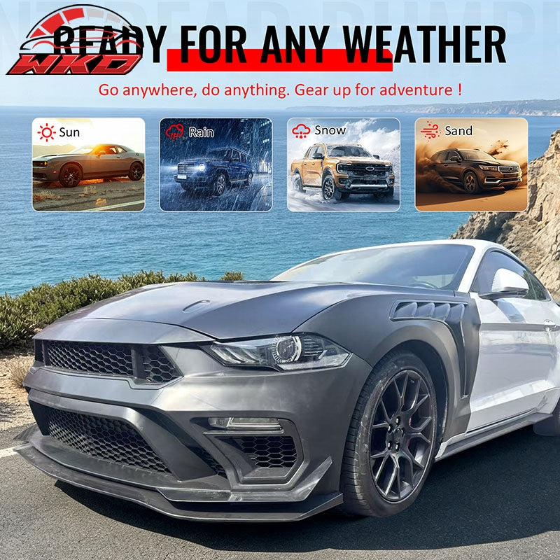 For 18-23 Ford Mustang GTD Style Front Bumper Conversion + Fender + Hood +Grille
