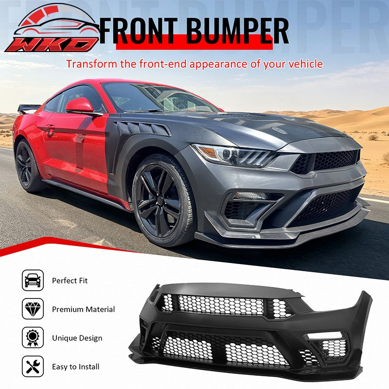 Fits 15-17 Ford Mustang GTD Style Front Bumper Conversion W/ Grilles + Front Lip