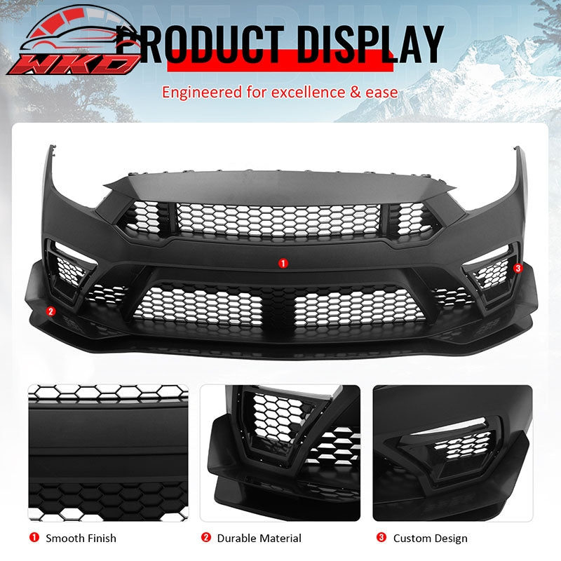 Fits 15-17 Ford Mustang GTD Style Front Bumper Conversion W/ Grilles + Front Lip