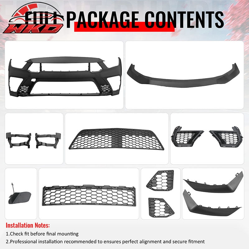 Fits 15-17 Ford Mustang GTD Style Front Bumper Conversion W/ Grilles + Front Lip