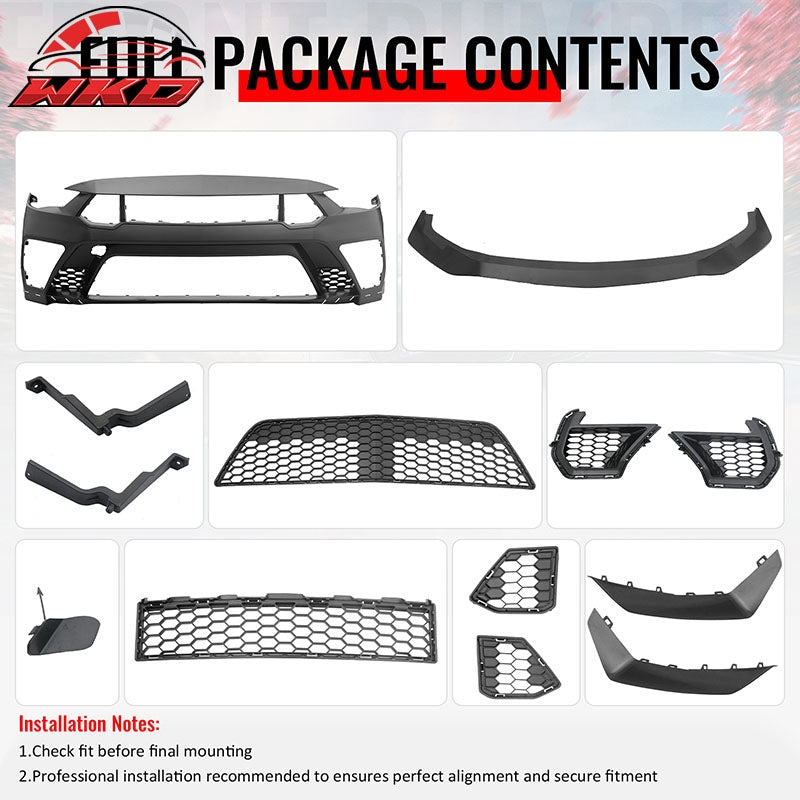Fits 18-23 Ford Mustang GTD Style Front Bumper Conversion W/ Grilles + Front Lip