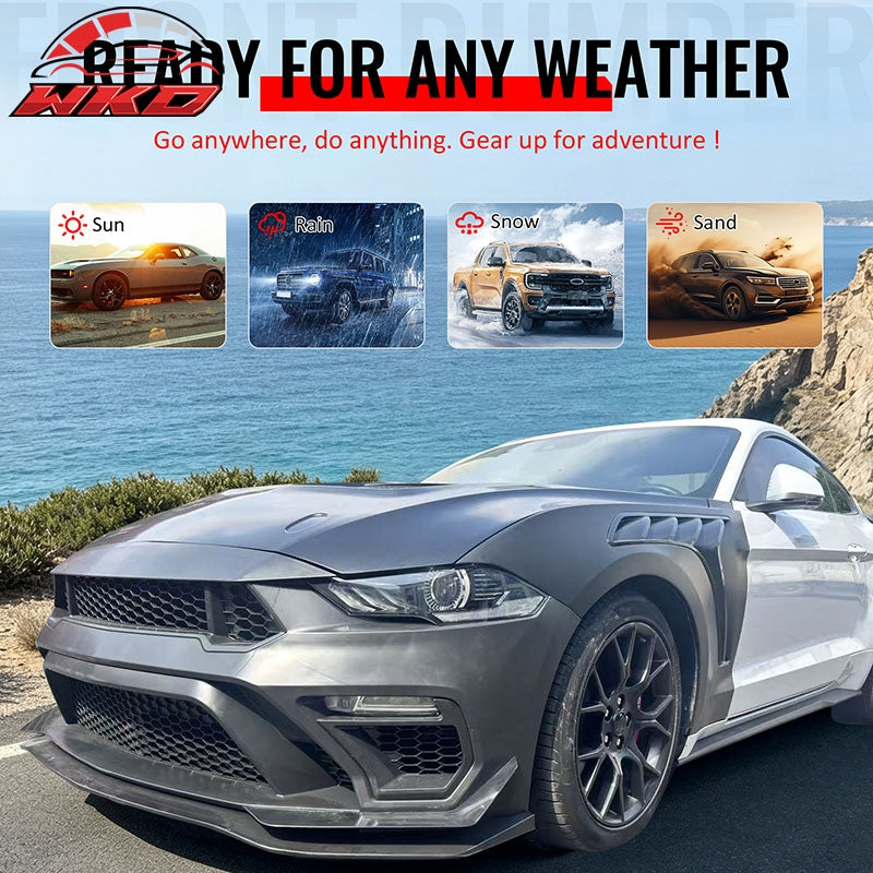 Fits 18-23 Ford Mustang GTD Style Front Bumper Conversion W/ Grilles + Front Lip