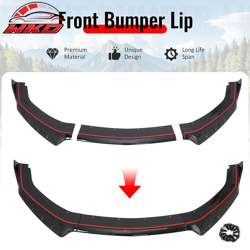 Fits 24-26 Ford Mustang IKON Style Front Bumper Lip Gloss Black Lower Splitter