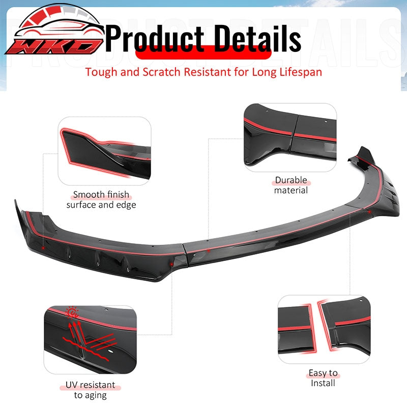Fits 24-26 Ford Mustang IKON Style Front Bumper Lip Gloss Black Lower Splitter