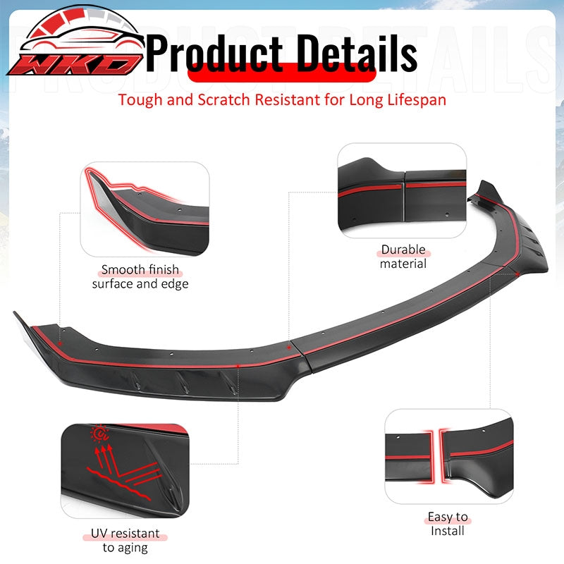 Fits 24-26 Ford Mustang IKON Style Front Bumper Lip Matte Black Lower Splitter