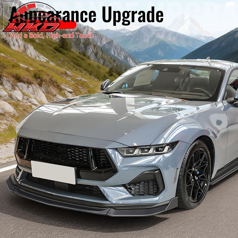 Wholesale 24-26 Ford Mustang IKON Style Gloss Black Front Bumper Lip Spoiler ABS 3PCS - Wikond Auto