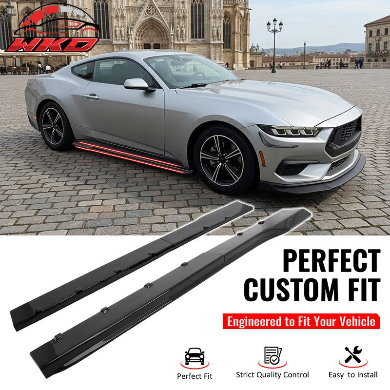 For 24-26 Ford Mustang R Style 2PCS Side Skirts Add On Splitters Gloss Black ABS