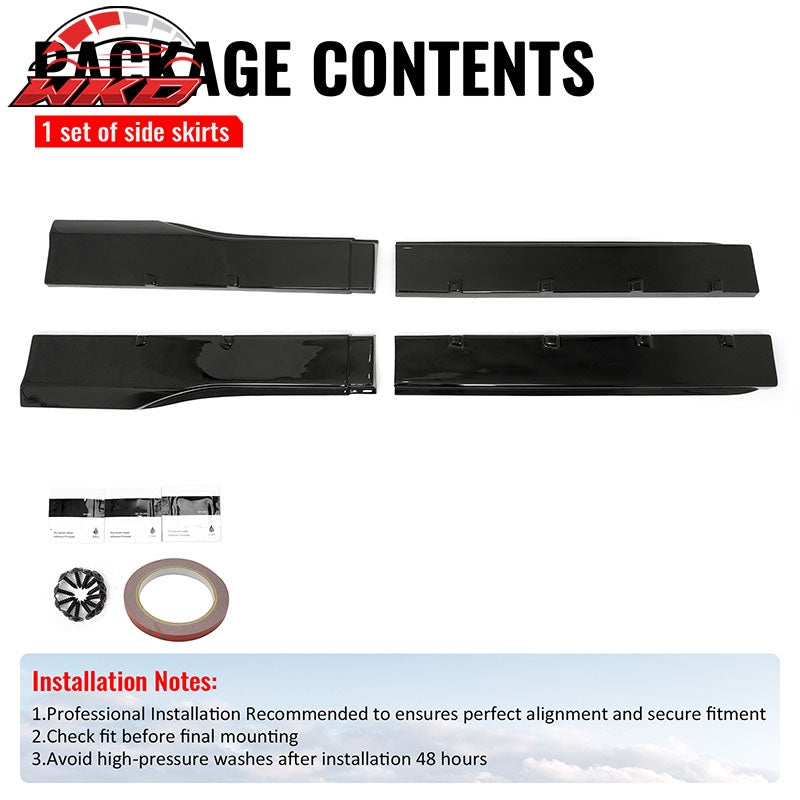 For 24-26 Ford Mustang R Style 2PCS Side Skirts Add On Splitters Gloss Black ABS