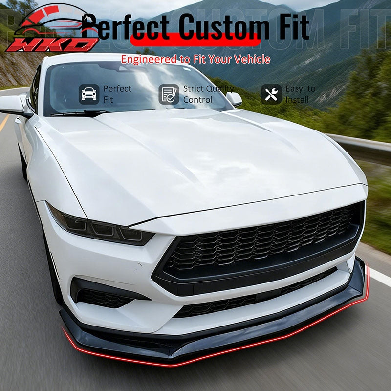 Fits 24-26 Ford Mustang S650 DH Front Bumper Lip Chin Splitter PP Gloss Black