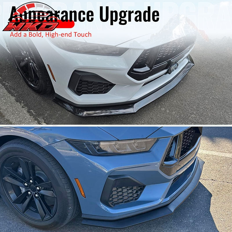 Fits 24-26 Ford Mustang S650 DH Front Bumper Lip Chin Splitter PP Gloss Black