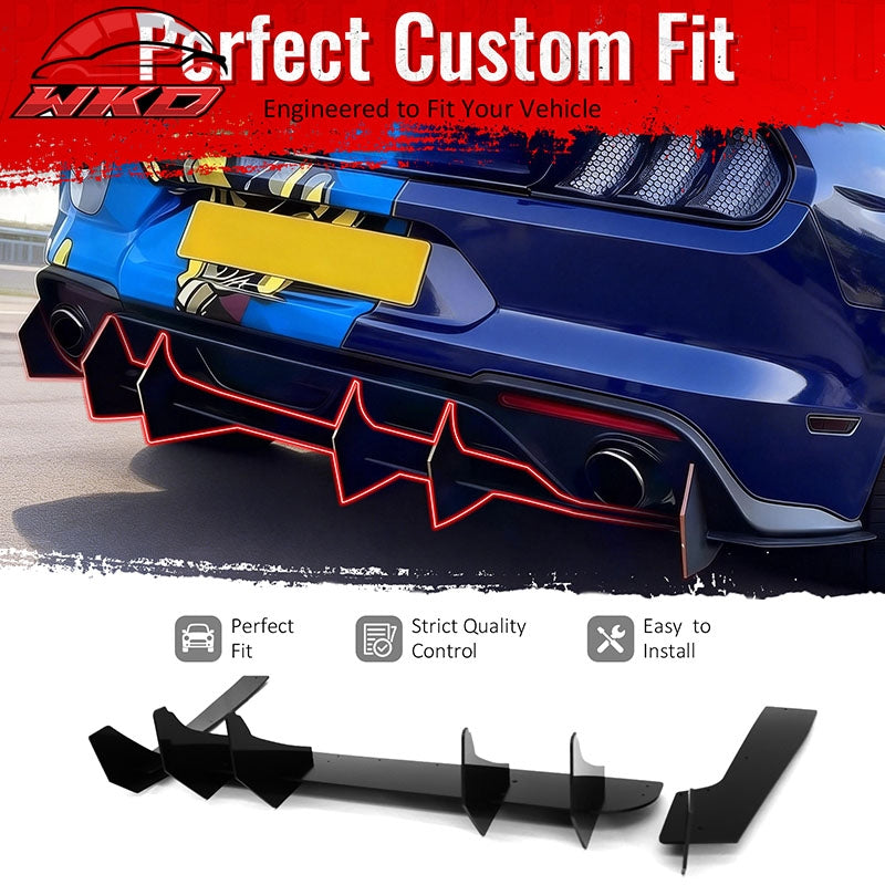 Fits 24-26 Ford Mustang S650 EcoBoost GT Rear Bumper Lip Diffuser Gloss Black PP