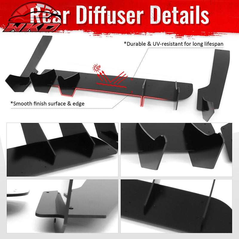 Fits 24-26 Ford Mustang S650 EcoBoost GT Rear Bumper Lip Diffuser Gloss Black PP