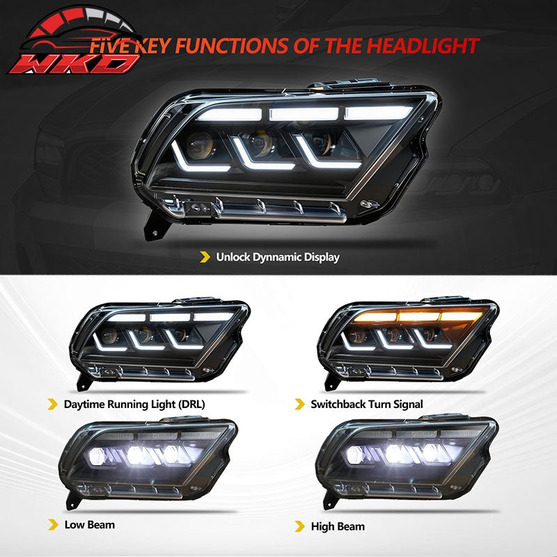 Fits 10-14 Ford Mustang 2024 S650 Style Headlights W/DRL Turn Signal H/L Beam