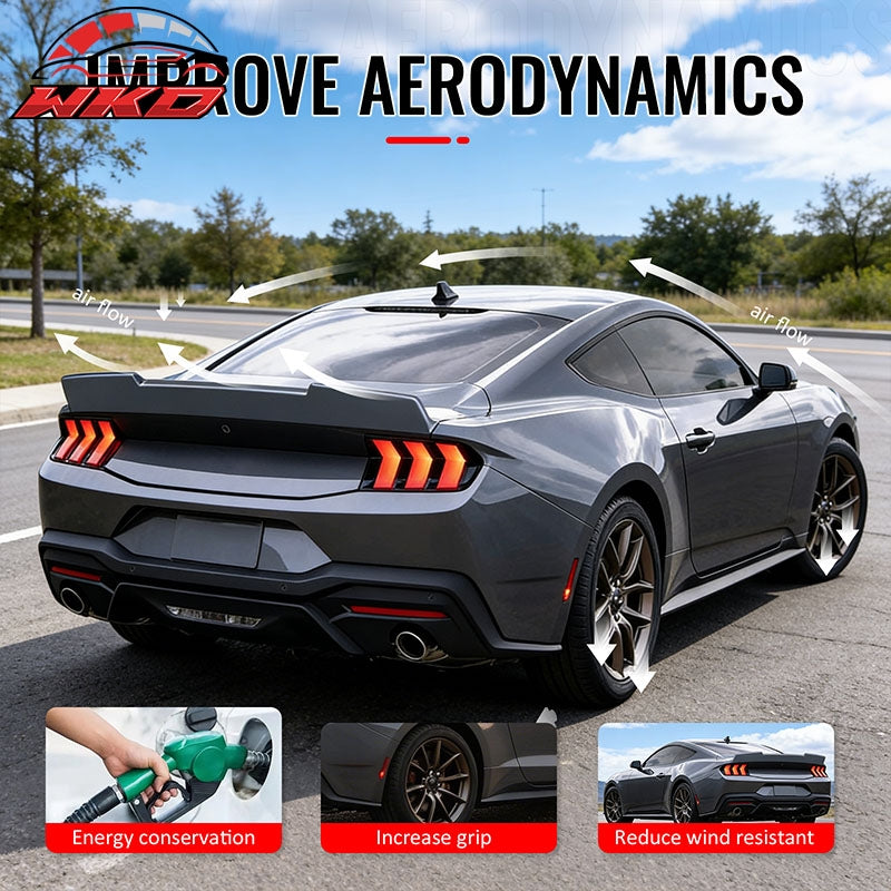 For 24-26 Ford Mustang SK Style Duckbill Trunk Spoiler Carbon Fiber Print ABS