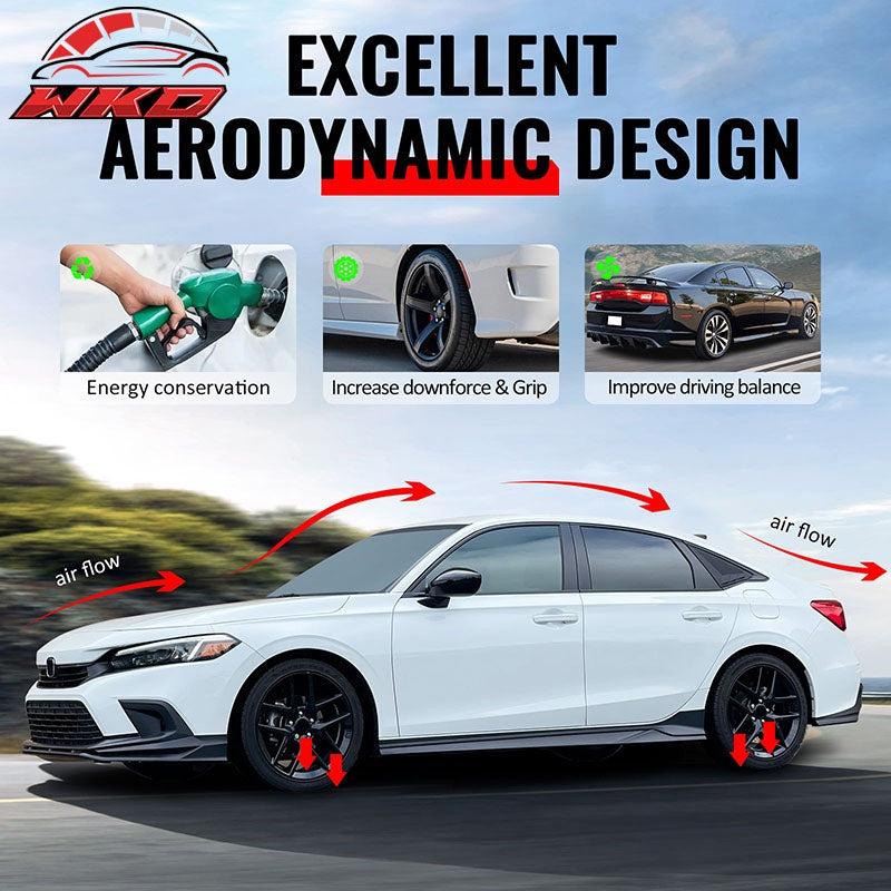 Fits 24-26 Ford Mustang IKON Style Gloss Black Side Skirts Diffuser Add on