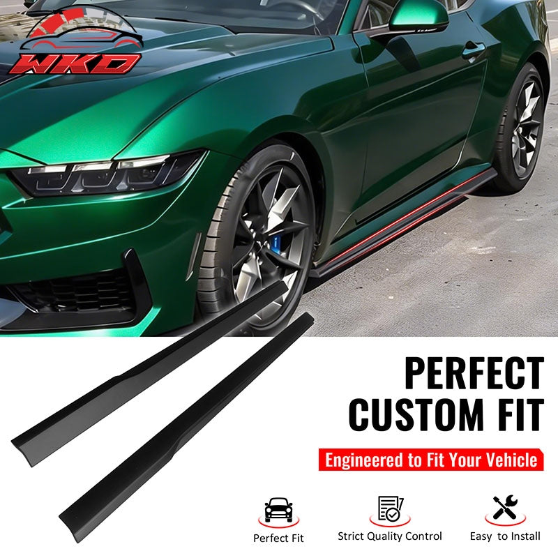 Fits 24-26 Ford Mustang IKON Style Matte Black Side Skirts Extension Lip Add on