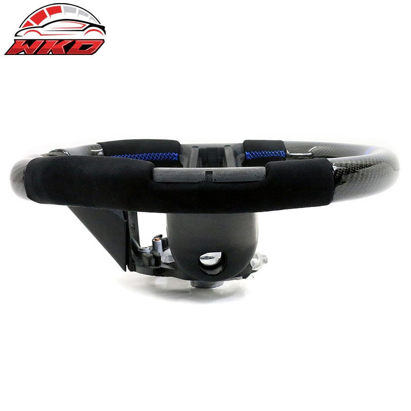 Fits 10-14 Ford Mustang Steering Wheel Blue Stitch & Ring Alcantara Carbon Fiber