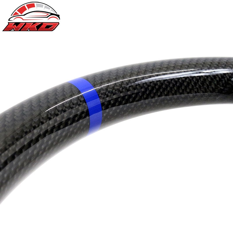 Fits 10-14 Ford Mustang Steering Wheel Blue Stitch & Ring Alcantara Carbon Fiber