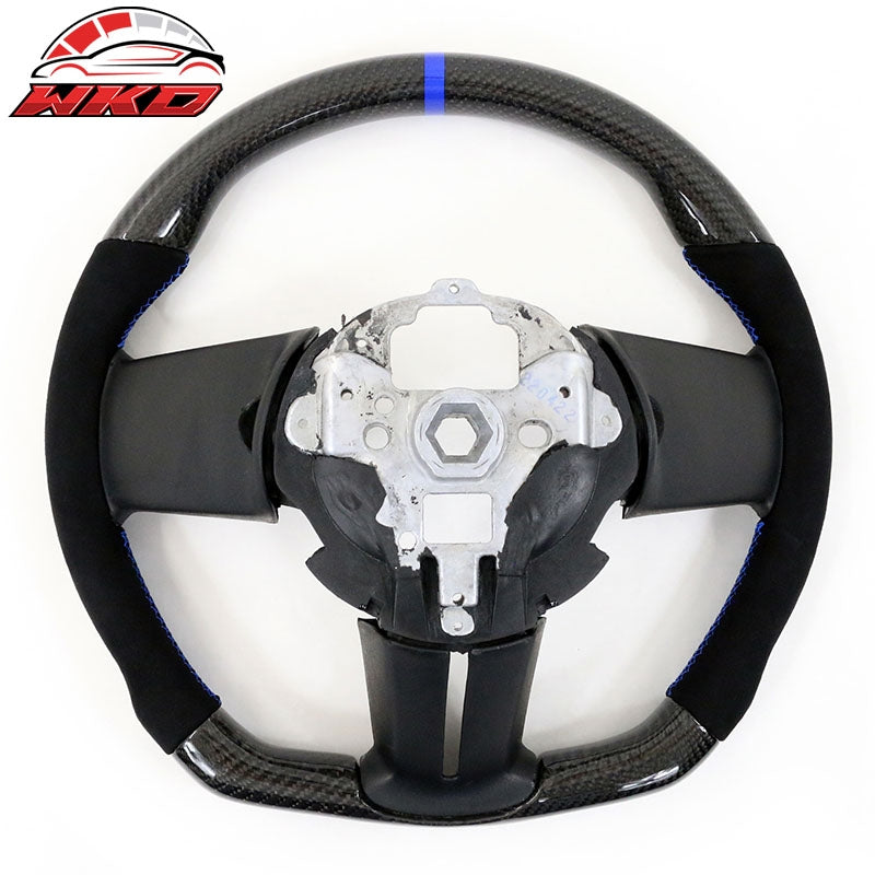 Fits 10-14 Ford Mustang Steering Wheel Blue Stitch & Ring Alcantara Carbon Fiber