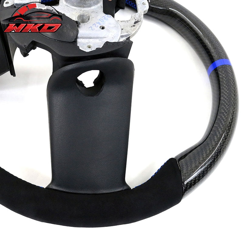 Fits 10-14 Ford Mustang Steering Wheel Blue Stitch & Ring Alcantara Carbon Fiber