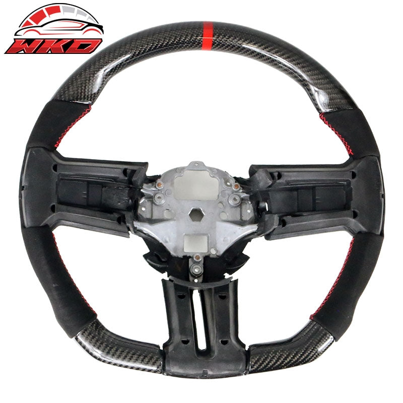 Wholesale 10-14 Ford Mustang Steering Wheel Carbon Fiber Alcantara Red Stitch & Ring