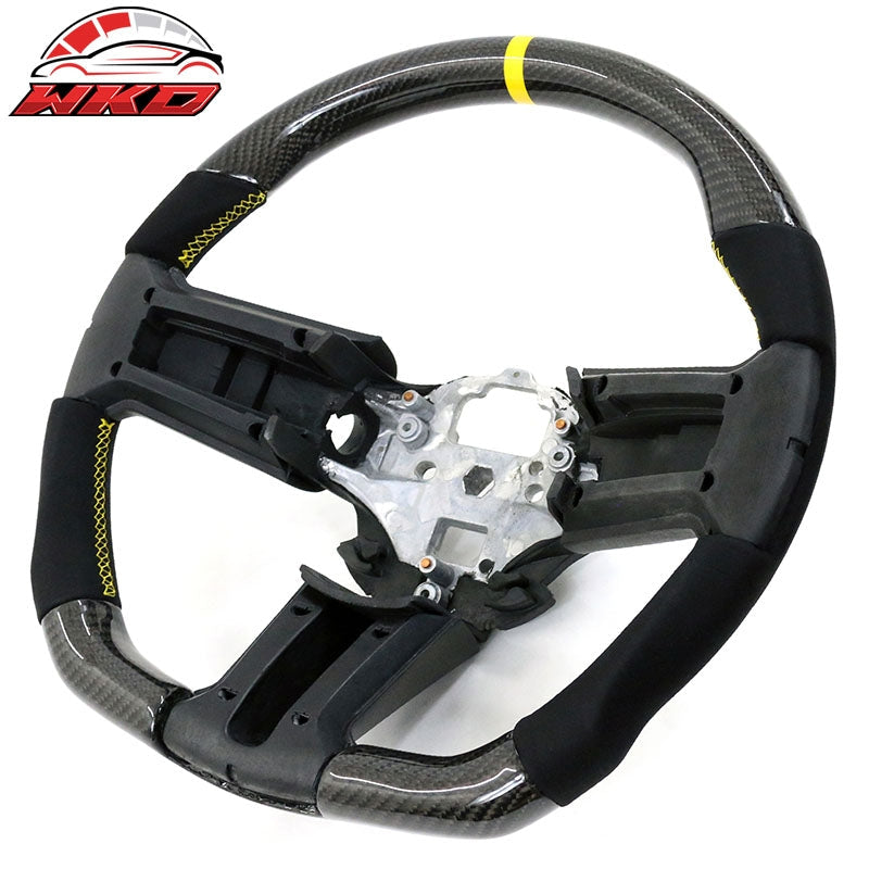 Wholesale 10-14 Ford Mustang Steering Wheel Carbon Fiber CF Alcantara Yellow Ring