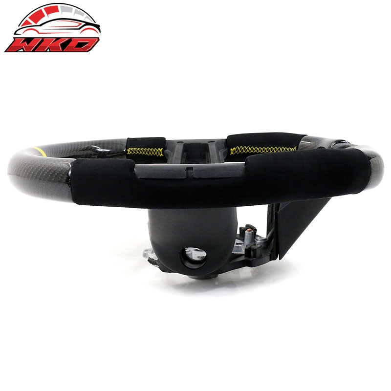 Fits 10-14 Ford Mustang Steering Wheel Carbon Fiber CF Alcantara Yellow Ring