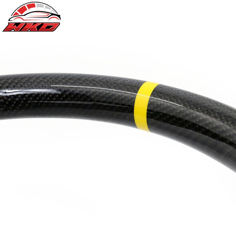 Fits 10-14 Ford Mustang Steering Wheel Carbon Fiber CF Alcantara Yellow Ring