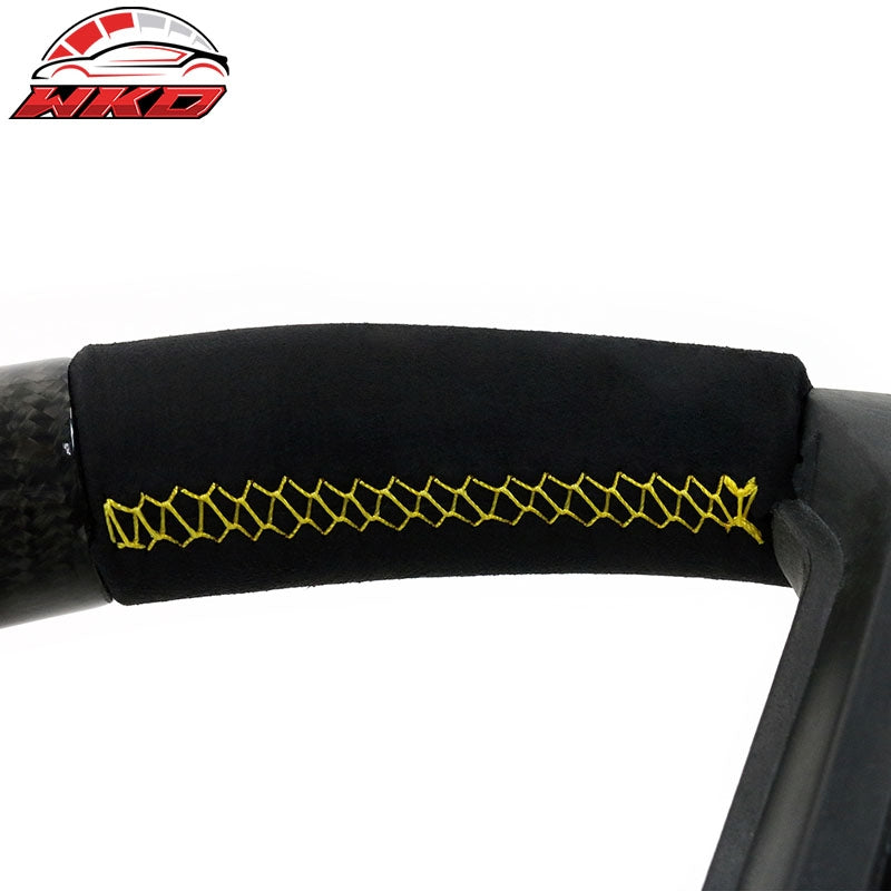Fits 10-14 Ford Mustang Steering Wheel Carbon Fiber CF Alcantara Yellow Ring