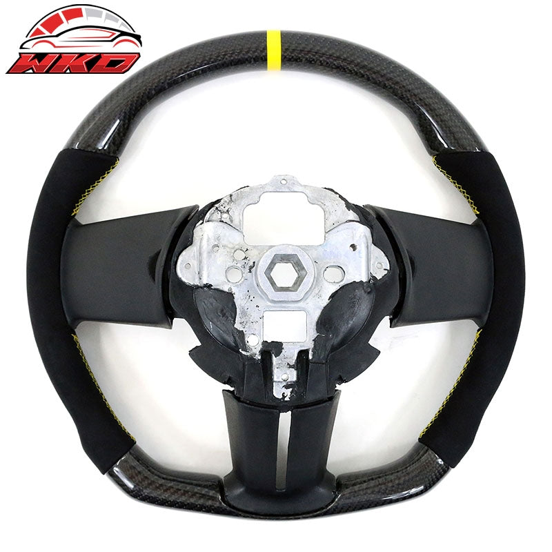 Fits 10-14 Ford Mustang Steering Wheel Carbon Fiber CF Alcantara Yellow Ring