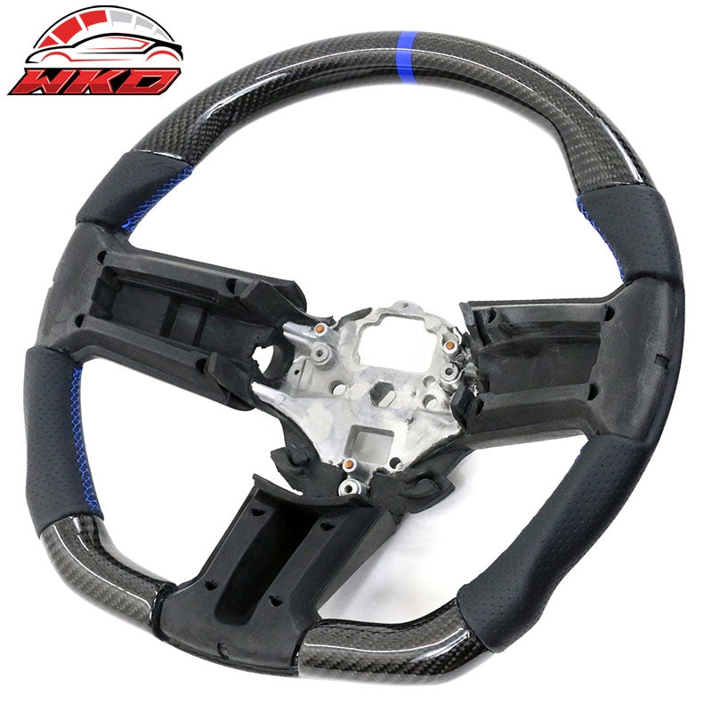 Wholesale  10-14 Ford Mustang Steering Wheel Carbon Fiber Leather Blue Stitch & Ring
