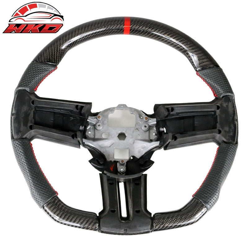 Wholesale  10-14 Ford Mustang Steering Wheel Carbon Fiber Leather Red Stitch & Ring