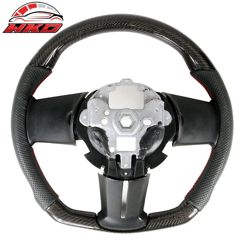Fits 10-14 Ford Mustang Carbon Fiber + Leather Steering Wheel W/Red Stitching