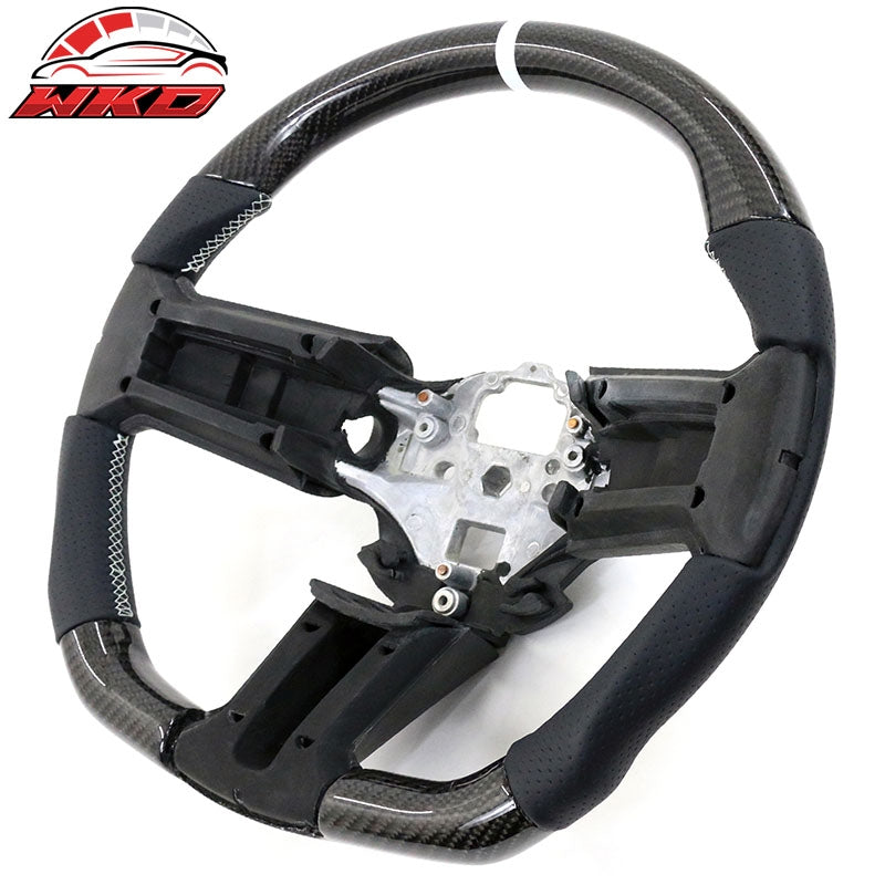 Wholesale  10-14 Ford Mustang Steering Wheel Carbon Fiber Leather White Stitch & Ring