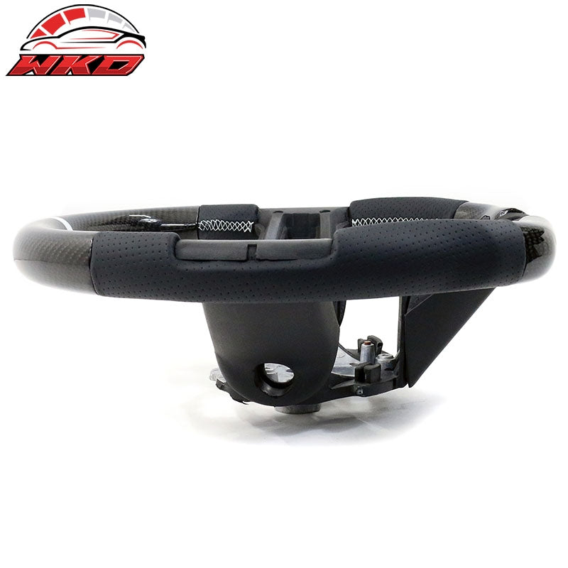 Fit 10-14 Ford Mustang Steering Wheel Carbon Fiber Leather White Stitch & Ring