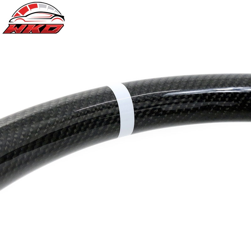 Fit 10-14 Ford Mustang Steering Wheel Carbon Fiber Leather White Stitch & Ring