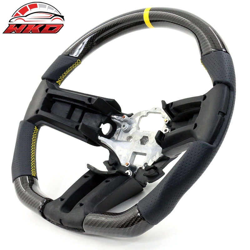 Wholesale  10-14 Ford Mustang Steering Wheel Carbon Fiber Leather Yellow Stitch & Ring