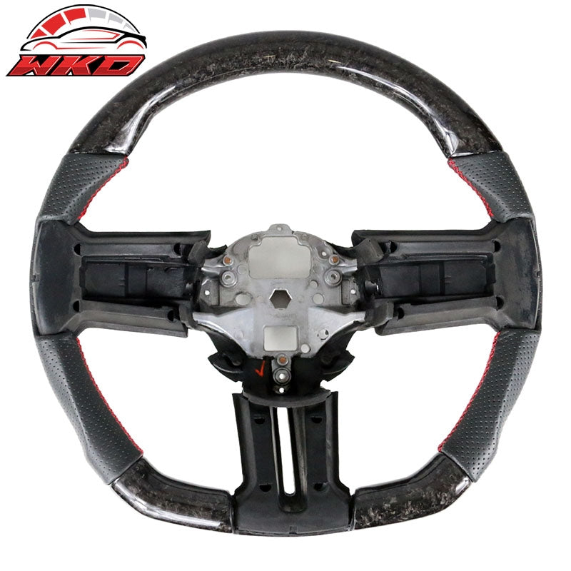 Wholesale  10-14 Ford Mustang Steering Wheel Forged Carbon Fiber Leather Red Stitch