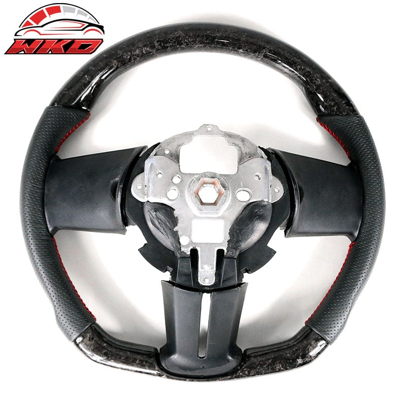 Fit 10-14 Ford Mustang Steering Wheel Forged Carbon Fiber Leather Red Stitch