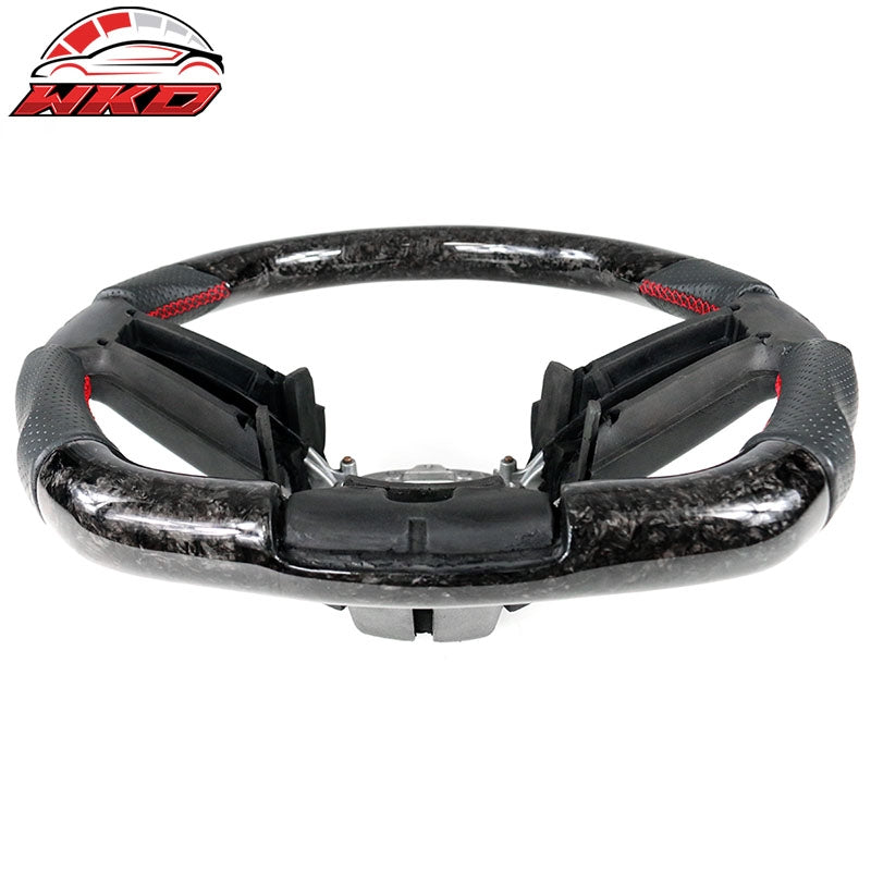 Fit 10-14 Ford Mustang Steering Wheel Forged Carbon Fiber Leather Red Stitch