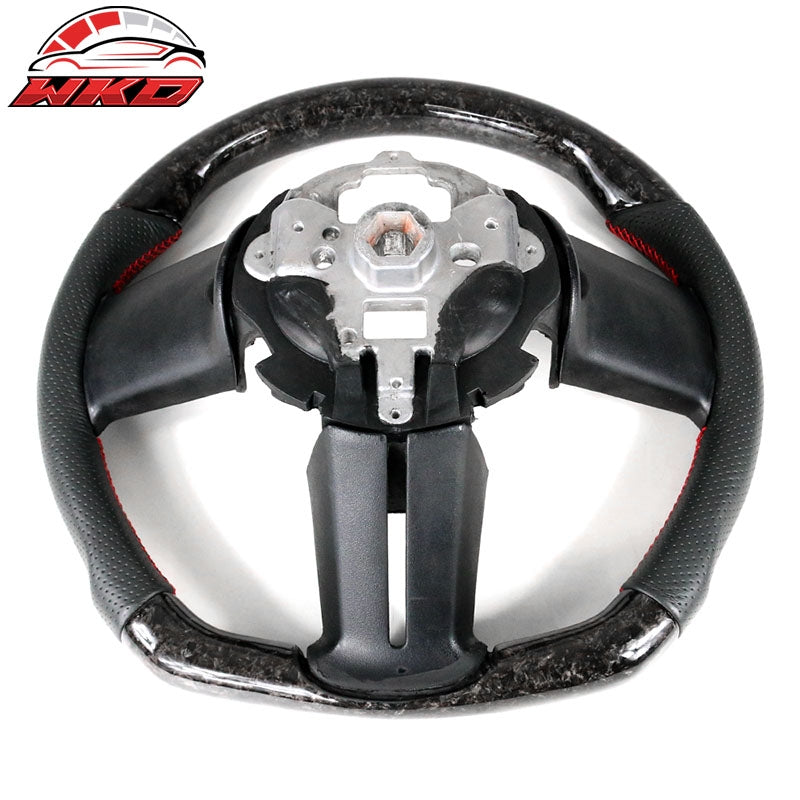 Fit 10-14 Ford Mustang Steering Wheel Forged Carbon Fiber Leather Red Stitch