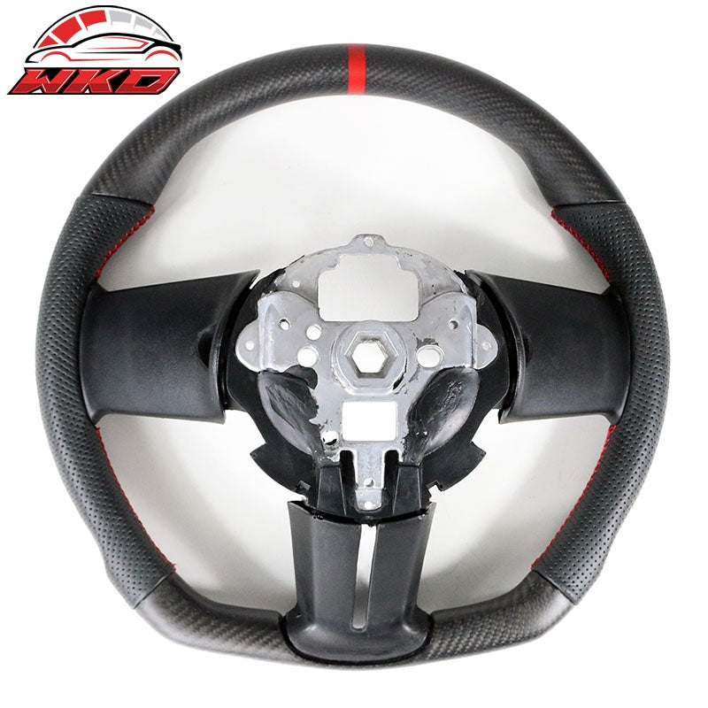Fits 10-14 Ford Mustang Steering Wheel Matte Carbon Fiber W/Leather Red Ring