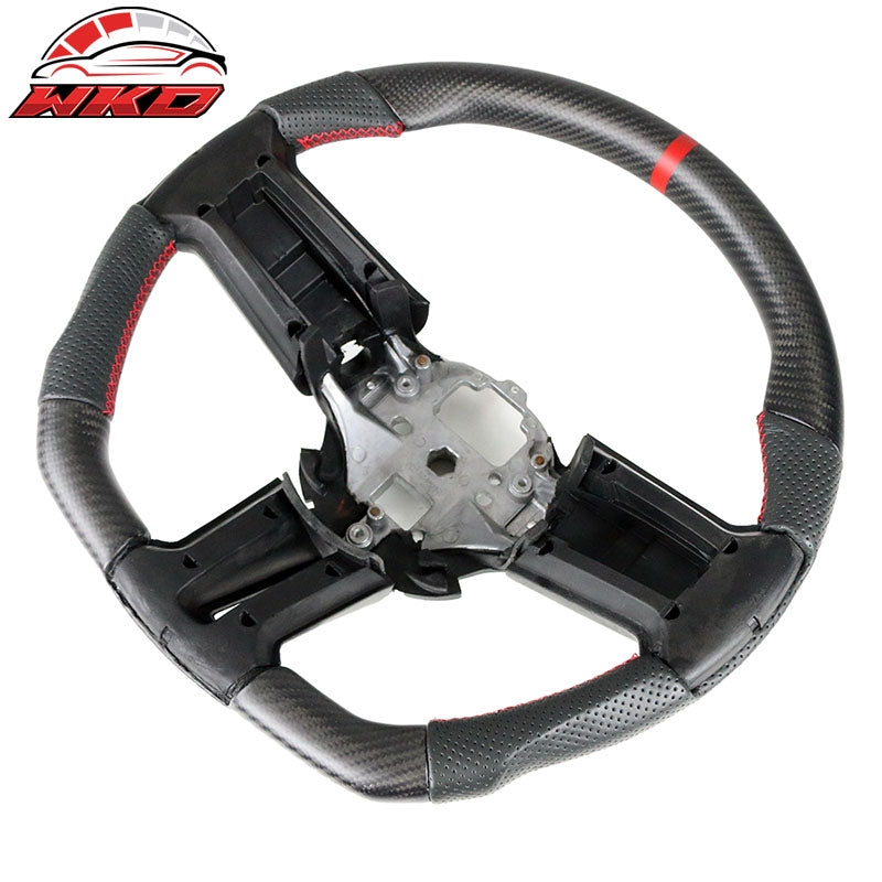 Fits 10-14 Ford Mustang Steering Wheel Matte Carbon Fiber W/Leather Red Ring