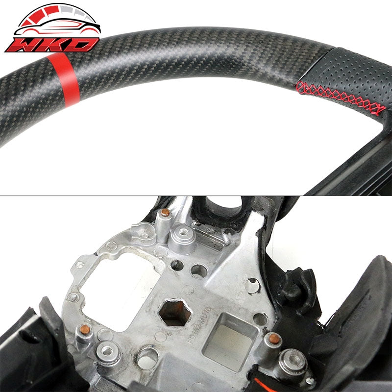 Fits 10-14 Ford Mustang Steering Wheel Matte Carbon Fiber W/Leather Red Ring