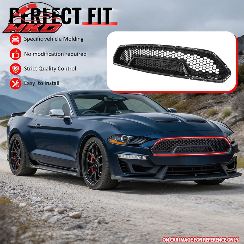 Fits 18-23 Ford Mustang Upper Grille Shelby Super Snake Style Gloss Black Guard