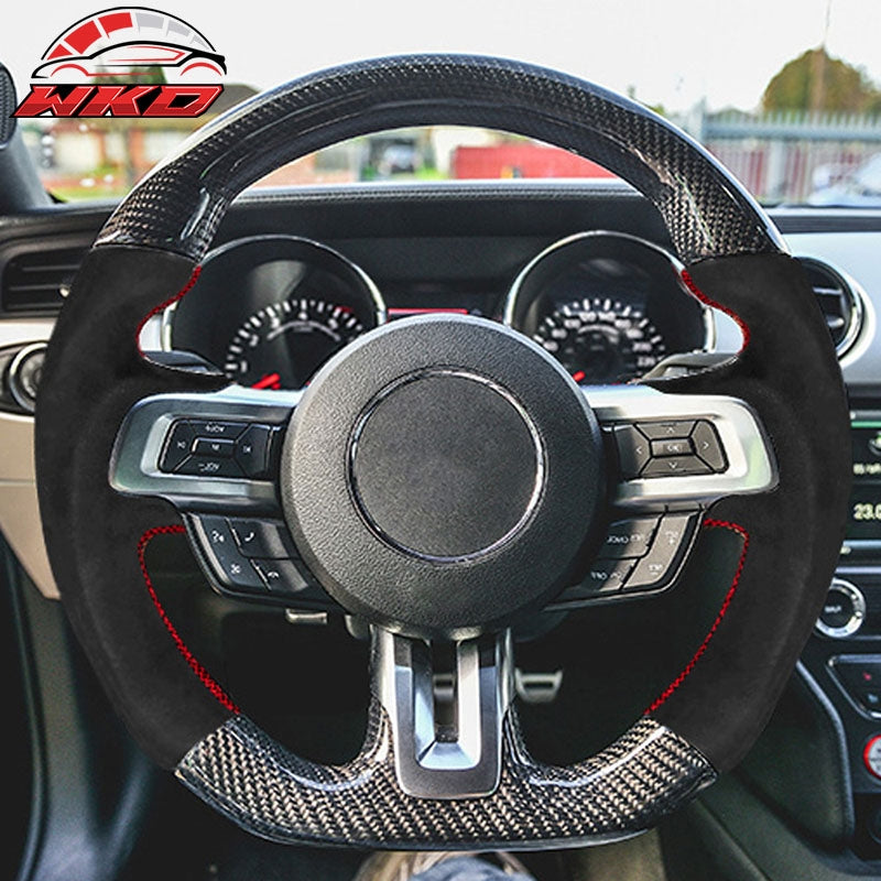 Fits 15-17 Mustang V1 Steering Wheel Carbon Fiber with Alcantara Red Stitching