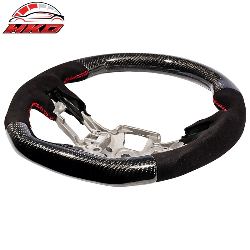 Fits 15-17 Mustang V1 Steering Wheel Carbon Fiber with Alcantara Red Stitching