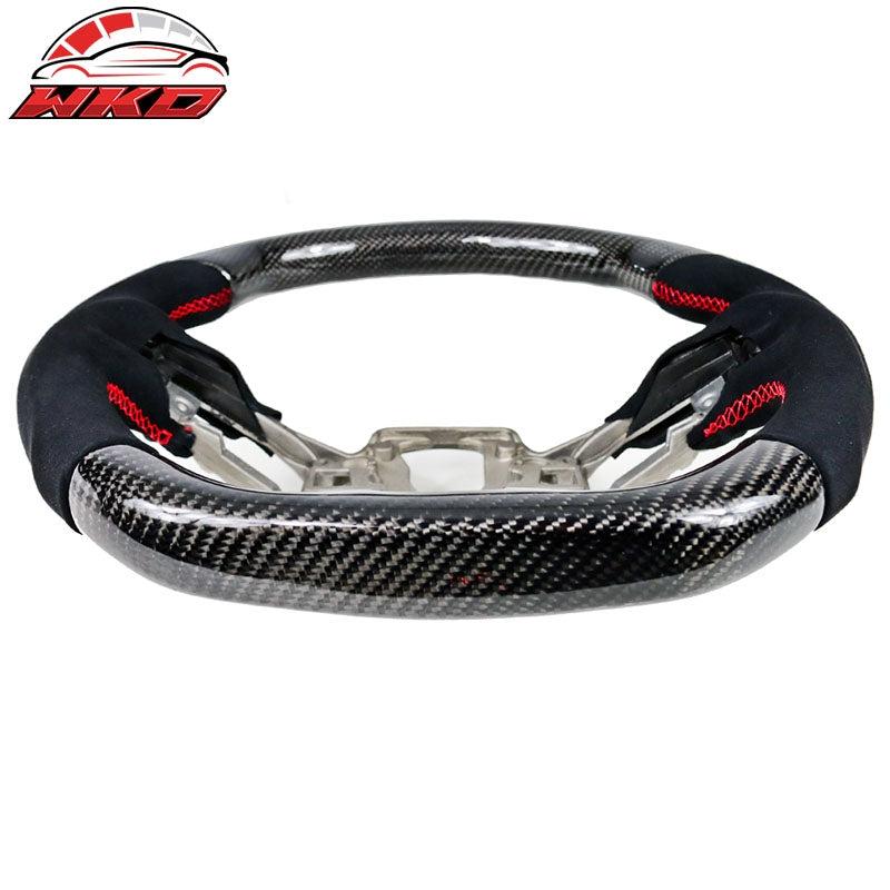 Fits 18-23 Ford Mustang Carbon Fiber & Alcantara Steering Wheel w/ Red Stitching