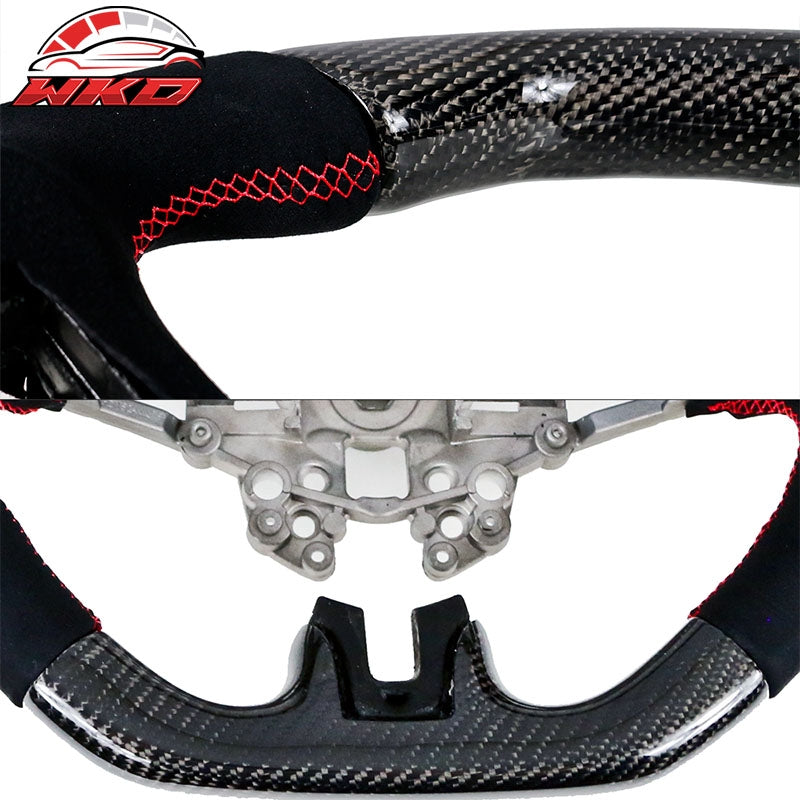Fits 18-23 Ford Mustang Carbon Fiber & Alcantara Steering Wheel w/ Red Stitching
